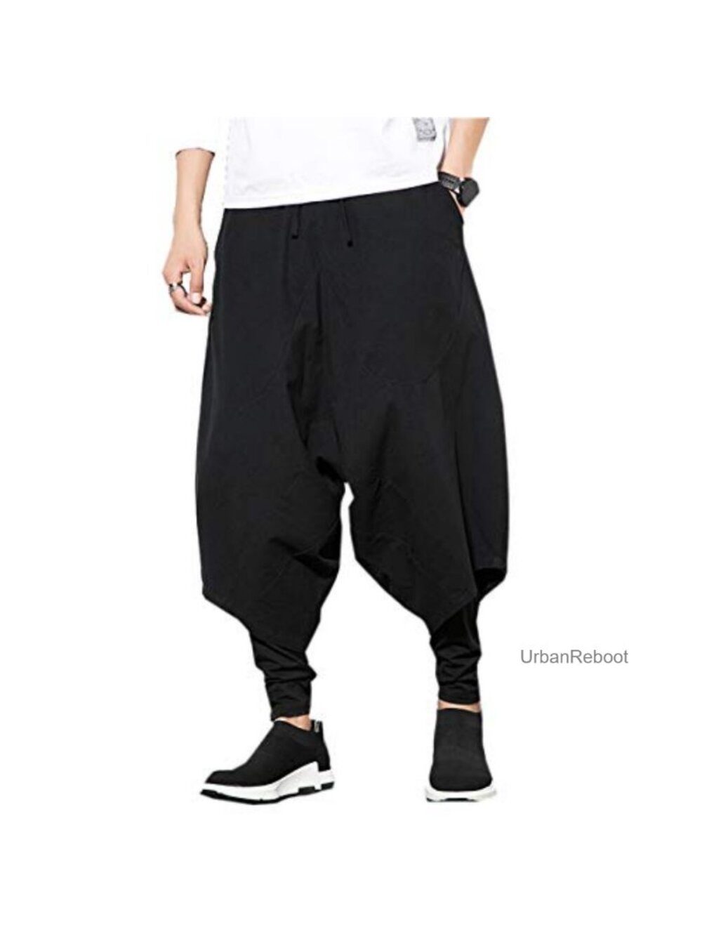 Men's Harem Pants Baggy Drop Crotch Joggers Cotton Blend Linen Casual